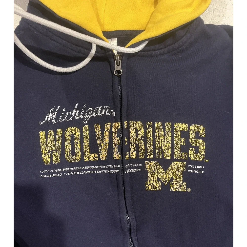 Vintage Pro Edge Michigan Wolverines Hooded Jacket Full‎ Zip Youth XL Blue Kids
